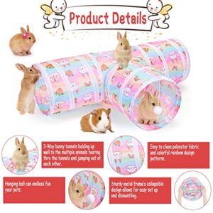 Bunny Tunnel 3 Way Rabbit Tunnel Collapsible Bunny Hideout Small Animal Activity Tunnel Toys for Rabbits Bunny Guinea Pigs Chinchilla Kitty