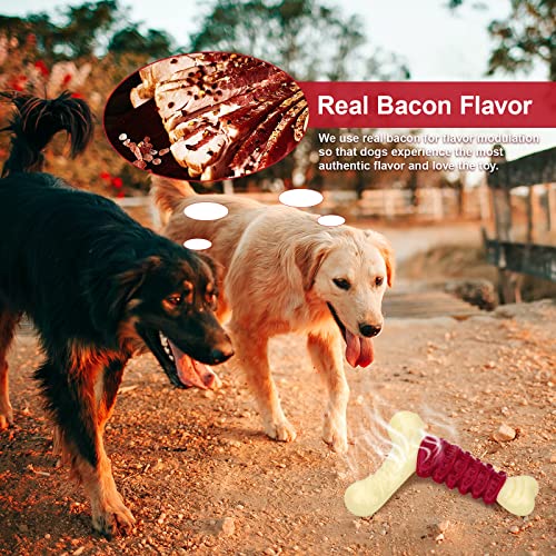 Apetpup Durable Dog Chew Toy for Aggressive Chewers, Indestructible Dog Toys, Nylon Dog Chew Toys for Small Medium Large Dogs, Vertebrae Shape Toys, Bacon Flavor