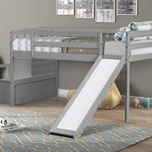 MOEO Twin Size Loft Bed with Slide and Stairs, Wood Bedframe Bedroom Guest Room Furniture,Safety Rail & Storage Shelves for Kids Teens Girls Boys, No Box Spring Needed, Gray