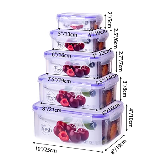 5 Pcs Plastic meal prep container(5Lids+5Containers) with Easy Snap Lids- Airtight for Serving Salad, Easy Stackable and Nesting Bowls for Kitchen and Pantry, BPA Free Microwavable and Freezer Safe