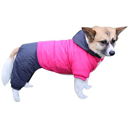 JoyDaog Fleece Lined Dog Coat with Detachable Hood and Detachable Hind Legs,Warm Puppy Jacket in Winter(Pink&Grey M)