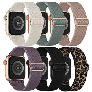 stretchy solo loop bands compatible with apple watch band 42mm 44mm 45mm 49mm, braided elastic weave nylon women men wristbands straps for iwatch series ultra/8/7/6/5/4/3/2/1/se, 6 pack