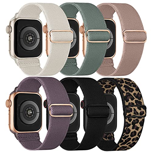 Stretchy Solo Loop Bands Compatible with Apple Watch Band 42mm 44mm 45mm 49mm, Braided Elastic Weave Nylon Women Men Wristbands Straps for iWatch Series Ultra/8/7/6/5/4/3/2/1/SE, 6 Pack