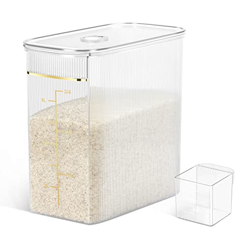 TBMax Rice Storage Container 20 Lbs, Crystal-Clear Large Food Container Rice Holder Bin with Measuring Cup for Flour, Sugar, Oatmeal, Kitchen Pantry Organization and Storage