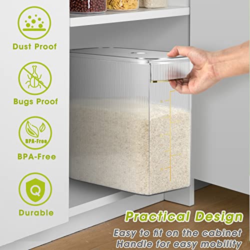 TBMax Rice Storage Container 20 Lbs, Crystal-Clear Large Food Container Rice Holder Bin with Measuring Cup for Flour, Sugar, Oatmeal, Kitchen Pantry Organization and Storage