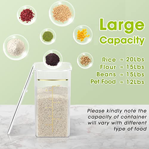 TBMax Rice Storage Container 20 Lbs, Crystal-Clear Large Food Container Rice Holder Bin with Measuring Cup for Flour, Sugar, Oatmeal, Kitchen Pantry Organization and Storage