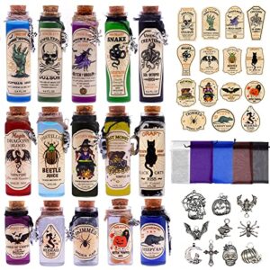99 pcs halloween potion bottles set,halloween decorations indoor,apothecary bottles with halloween stickers & pendants for halloween decor,halloween tiered tray decor indoor room party supplies