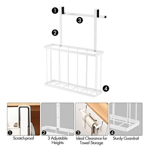 KES Cabinet Door Organizer with Towel Bar, Cutting Board Organizer for Kitchen, Over the Cabinet Door Organizer, White, KUR520-WH