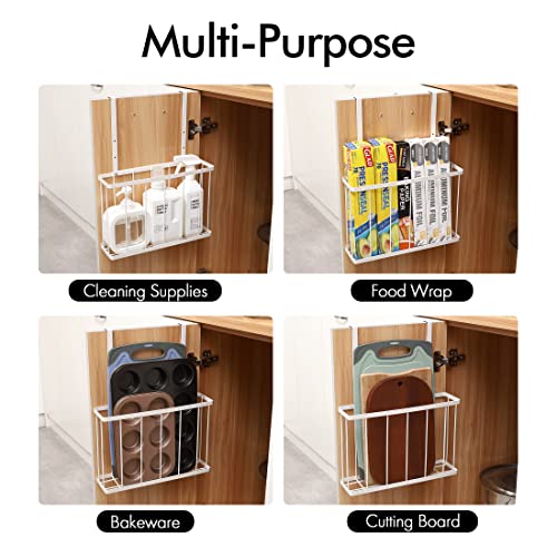 KES Cabinet Door Organizer with Towel Bar, Cutting Board Organizer for Kitchen, Over the Cabinet Door Organizer, White, KUR520-WH