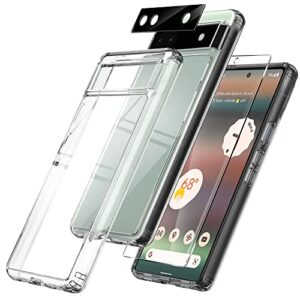 orzero phone case compatible for google pixel 6a 5g, with screen protector + camera lens protector (tempered glass), solid acrylic back cover tpu frame shock-proof body protection - crystal clear
