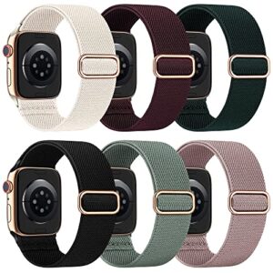 transjoy 6 pack nylon stretchy compatible for apple watch band 38mm 40mm 41mm 42mm 44mm 45mm women men, cloth elastic wristbands solo loop band for iwatch series 8 se 7 6 3 4 5(black,41mm)
