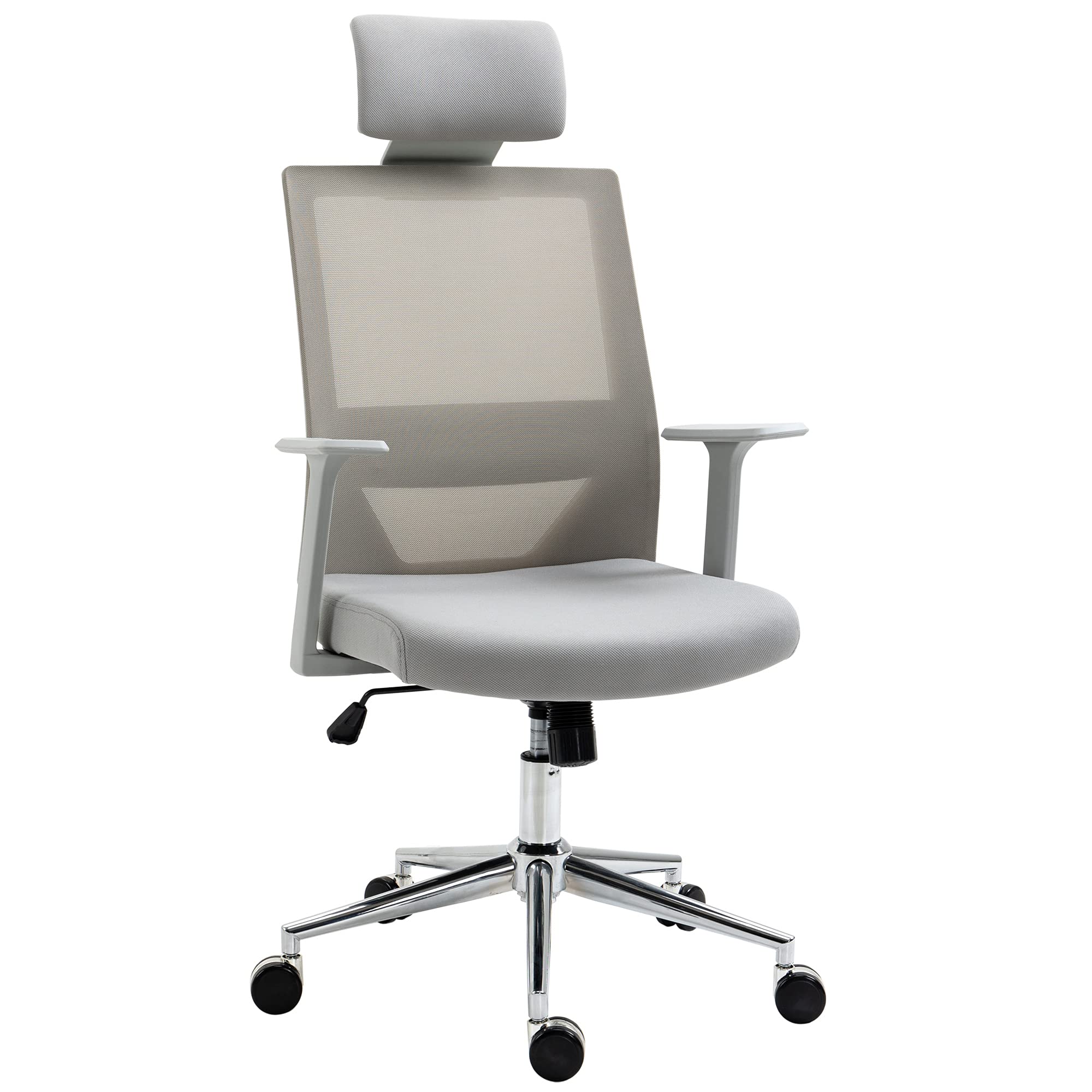 Vinsetto High Back Office Chair, Swivel Task Chair with Lumbar Back Support, Breathable Mesh, and Adjustable Height, Headrest, Grey