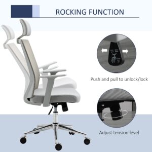 Vinsetto High Back Office Chair, Swivel Task Chair with Lumbar Back Support, Breathable Mesh, and Adjustable Height, Headrest, Grey