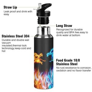 Kcldeci Red Blue Fire Dragon Sports Water Bottle 20 Oz Straw Lid Leak Proof Vacuum Insulated Stainless Steel Water Bottles Hot Cold Double Walled Thermo Mug Tumbler Travel Cup