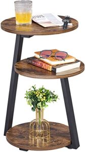 bewishome round end table side table with metal frame, accent table nightstand bedside table with 3-tier shelves, small table for living room bedroom couch table patent id29897359 rustic brown ktz41z
