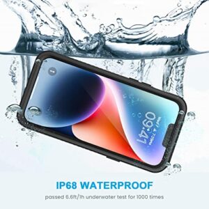 Lanhiem iPhone 14 Case, IP68 Waterproof Dustproof Case with Built-in Screen Protector, Rugged Full Body Shockproof Phone Cover for iPhone 14, 6.1 inch (Black)