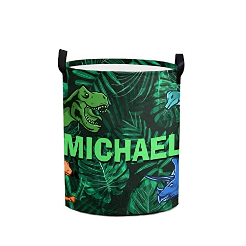 FELIZSTORE Laundry Basket with Name,Custom Dinosaur Jurassic Trex Laundry Hamper,Freestanding Laundry Basket Storage with Handle