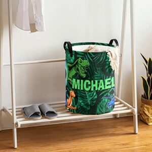 FELIZSTORE Laundry Basket with Name,Custom Dinosaur Jurassic Trex Laundry Hamper,Freestanding Laundry Basket Storage with Handle