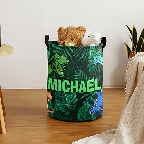 FELIZSTORE Laundry Basket with Name,Custom Dinosaur Jurassic Trex Laundry Hamper,Freestanding Laundry Basket Storage with Handle