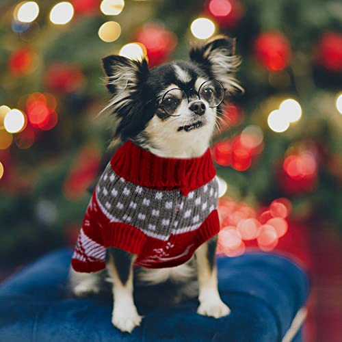 2 Pieces Christmas Cat Dog Sweater Christmas Sweater Cat Christmas Outfit Holiday Sweater for Small Dogs Winter Knitwear Xmas Pet Clothes Warm Reindeer Snowflake Sweater for Kitty Puppy Cat (M)