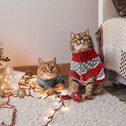 2 Pieces Christmas Cat Dog Sweater Christmas Sweater Cat Christmas Outfit Holiday Sweater for Small Dogs Winter Knitwear Xmas Pet Clothes Warm Reindeer Snowflake Sweater for Kitty Puppy Cat (M)