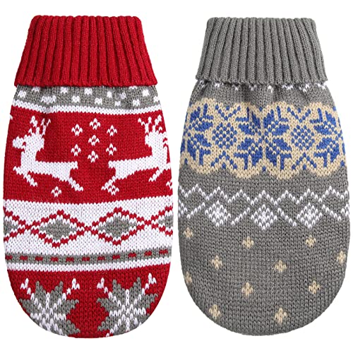 2 Pieces Christmas Cat Dog Sweater Christmas Sweater Cat Christmas Outfit Holiday Sweater for Small Dogs Winter Knitwear Xmas Pet Clothes Warm Reindeer Snowflake Sweater for Kitty Puppy Cat (M)