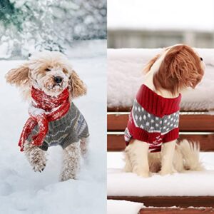 2 Pieces Christmas Cat Dog Sweater Christmas Sweater Cat Christmas Outfit Holiday Sweater for Small Dogs Winter Knitwear Xmas Pet Clothes Warm Reindeer Snowflake Sweater for Kitty Puppy Cat (M)