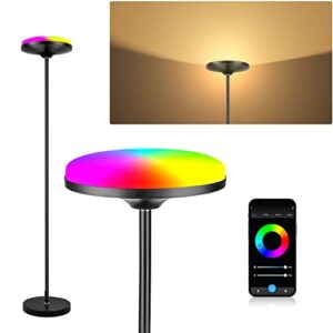 smart floor lamp, 2700-6500k+rgbpink multicolors scene diy torch floor lamp, 24w 2400lm dimmable tall standing lamp work with alexa google home,wifi remote control rgb floor lamp for living room