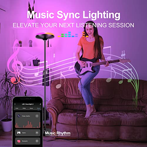 Smart Floor Lamp, 2700-6500K+RGBPink Multicolors Scene DIY Torch Floor Lamp, 24W 2400LM Dimmable Tall Standing Lamp Work with Alexa Google Home,WiFi Remote Control RGB Floor Lamp for Living Room