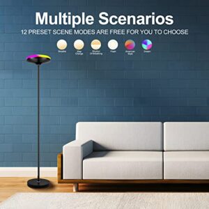 Smart Floor Lamp, 2700-6500K+RGBPink Multicolors Scene DIY Torch Floor Lamp, 24W 2400LM Dimmable Tall Standing Lamp Work with Alexa Google Home,WiFi Remote Control RGB Floor Lamp for Living Room