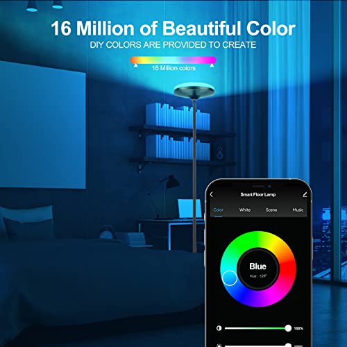 Smart Floor Lamp, 2700-6500K+RGBPink Multicolors Scene DIY Torch Floor Lamp, 24W 2400LM Dimmable Tall Standing Lamp Work with Alexa Google Home,WiFi Remote Control RGB Floor Lamp for Living Room