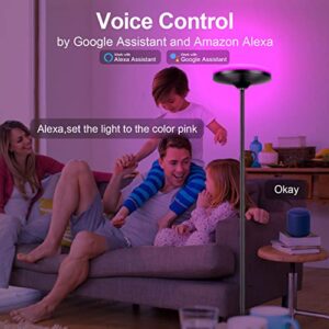 Smart Floor Lamp, 2700-6500K+RGBPink Multicolors Scene DIY Torch Floor Lamp, 24W 2400LM Dimmable Tall Standing Lamp Work with Alexa Google Home,WiFi Remote Control RGB Floor Lamp for Living Room