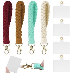 nosiny 8 pcs phone lanyard patch set includes 4 pcs phone wrist strap and 4 pcs cell phone lanyard patch, macrame boho keychain phone strap connector cell phone lanyard for women