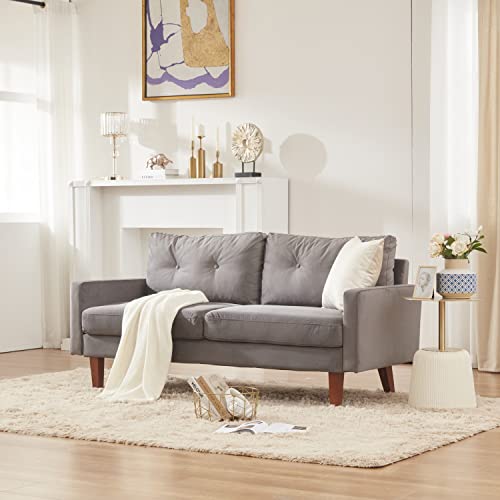 Bettermade Futon Sofa Bed,Couches for Living Room,Velvet Loveseat Sofa for Small Space,Modern Design Couch with Cushions,Tool-Free Installation,Gray