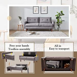 Bettermade Futon Sofa Bed,Couches for Living Room,Velvet Loveseat Sofa for Small Space,Modern Design Couch with Cushions,Tool-Free Installation,Gray