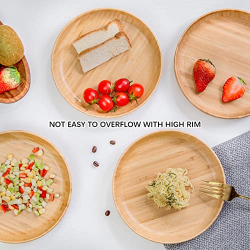 cluzelar Bamboo Plates 7.5Inch Round Bamboo Plates Reusable Kids Dinner Plates Tableware Set of 3 Wooden Plates Lightweight Dishes Snack, Dessert, Unbreakable Classic Plates