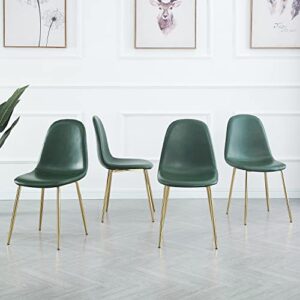 rooiome mid century chairs set of 4 kitchen chairs with golden legs and frame, modern living room chairs for 4, pu armless dining chair set of 4 green chairs