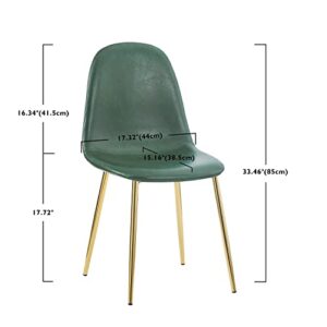 ROOIOME Mid Century Chairs Set of 4 Kitchen Chairs with Golden Legs and Frame, Modern Living Room Chairs for 4, PU Armless Dining Chair Set of 4 Green Chairs