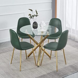 ROOIOME Mid Century Chairs Set of 4 Kitchen Chairs with Golden Legs and Frame, Modern Living Room Chairs for 4, PU Armless Dining Chair Set of 4 Green Chairs
