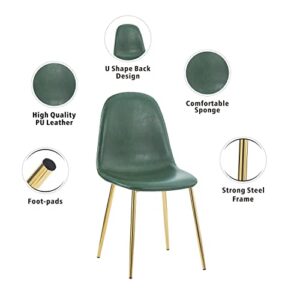 ROOIOME Mid Century Chairs Set of 4 Kitchen Chairs with Golden Legs and Frame, Modern Living Room Chairs for 4, PU Armless Dining Chair Set of 4 Green Chairs