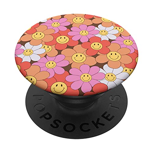 Yellow Smile Happy Face Flower Daisy Hippie 70s Aesthetic PopSockets Swappable PopGrip