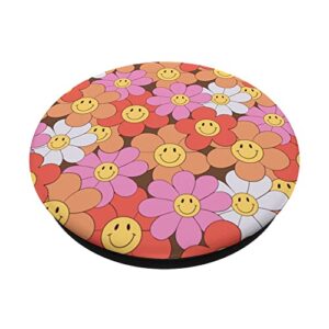 Yellow Smile Happy Face Flower Daisy Hippie 70s Aesthetic PopSockets Swappable PopGrip