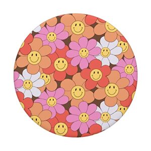 Yellow Smile Happy Face Flower Daisy Hippie 70s Aesthetic PopSockets Swappable PopGrip