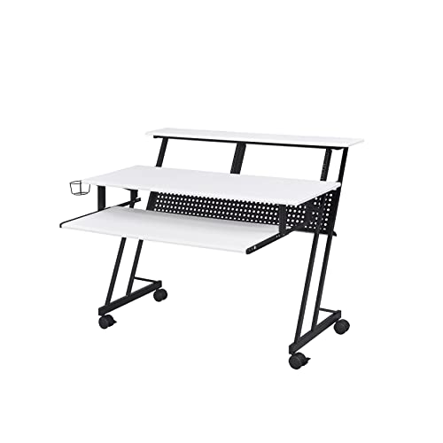 Music Recording Studio Desk in White Black Modern Contemporary Rectangular Metal Painted