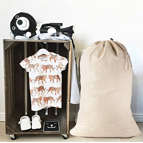 2 Pcs Cotton Laundry Bags 24" x 36" Extra Large Washable Dirty Clothes Organizer Drawstring Cotton Storage Bag for Storing Clothes Toys