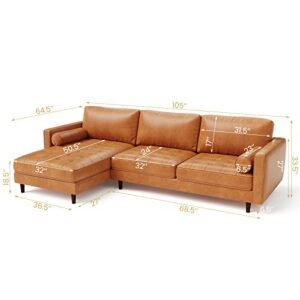 Giantex Sectional Sofa Couch with Chaise Lounge, L-Shaped 3-Seat Sofa Sleeper, CertiPUR-US Sponge Air Leather, 9 Birch Wood Legs, Backrest and Bolsters, for Living Room Apartment Office Easy Assembly