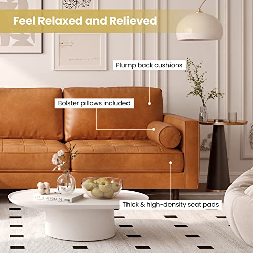 Giantex Sectional Sofa Couch with Chaise Lounge, L-Shaped 3-Seat Sofa Sleeper, CertiPUR-US Sponge Air Leather, 9 Birch Wood Legs, Backrest and Bolsters, for Living Room Apartment Office Easy Assembly