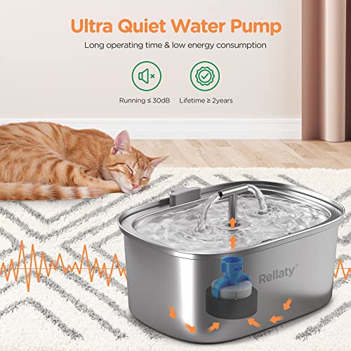 Cat Water Fountain Stainless Steel: 3.2L/108oz Pet Fountain Water Bowl Dog Drinking Dispenser Cat Feeding & Watering Supplies Animal Metal Kitty Spout for Cats Inside with 4 Replacement Filters