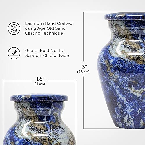Small Keepsake Cremation Urn for Human Ashes Aluminum with Marble Finish | Mini Metal Sharing Personal Funeral Urn for Pet or Human Ashes (Blue Agatha)