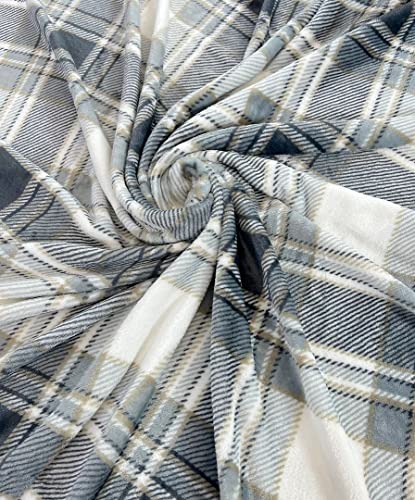 Cozy Winter Fall Grey Throw Blanket: Soft Shades of Gray White Beige Plaid Plaid Design Accent for Sofa Couch Chair Bed Dorm